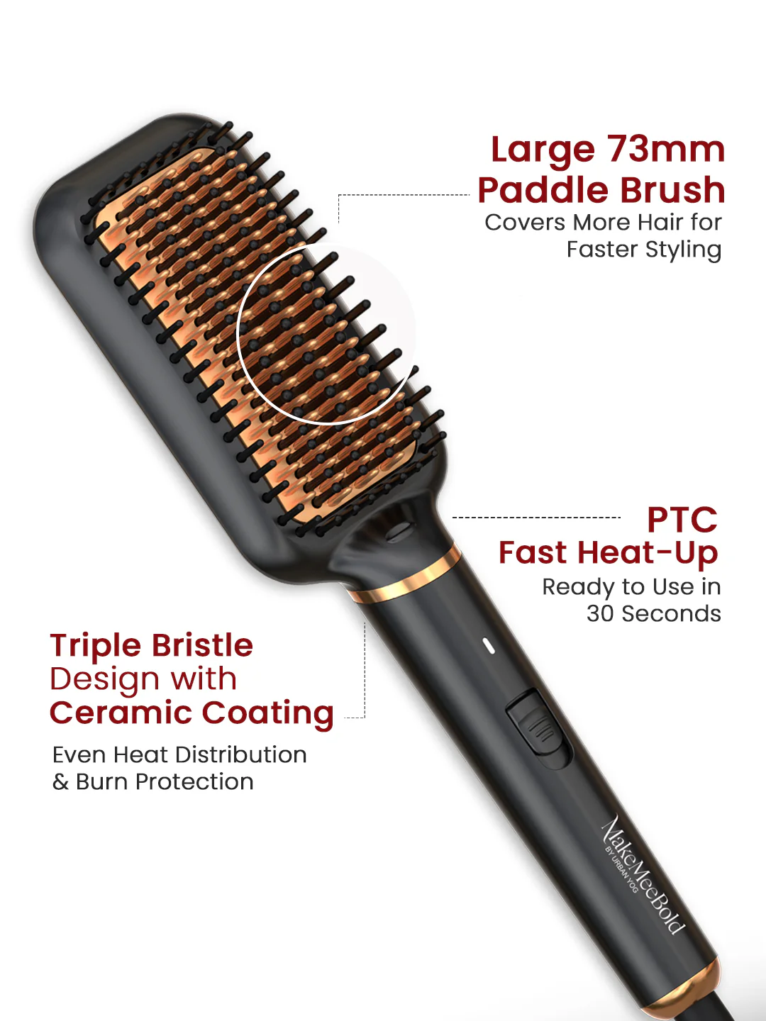 MakeMeeBold Frizz Free Straightening Brush for Hair | Hair Straightener Brush - Image 3