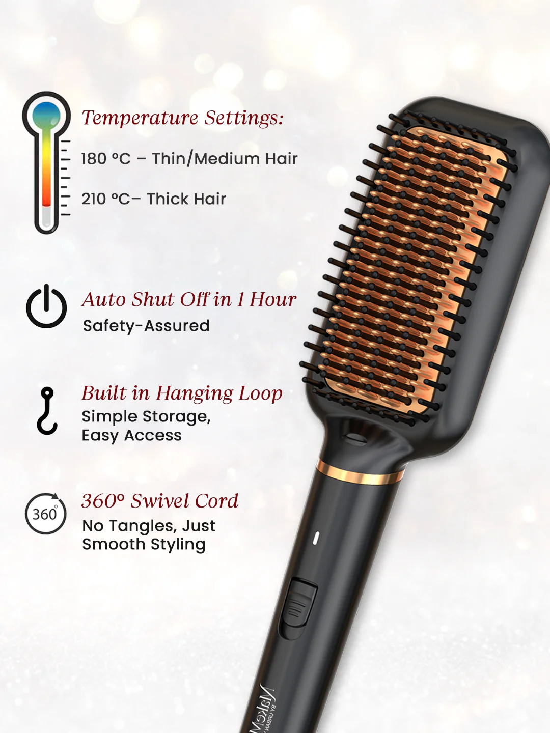 MakeMeeBold Frizz Free Straightening Brush for Hair | Hair Straightener Brush - Image 4